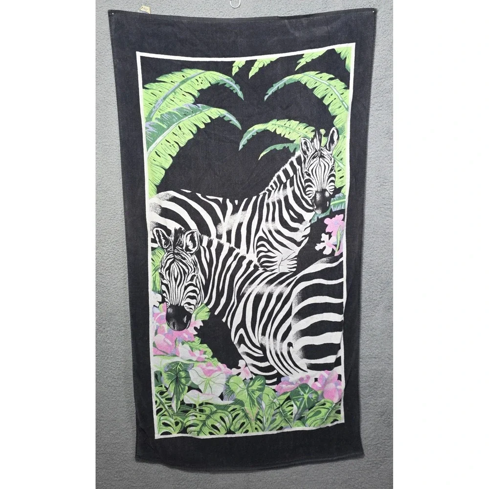 Vintage Hilasal Zebra Beach Towel‎ Pool Black White Pink Tropical Beach 60x32